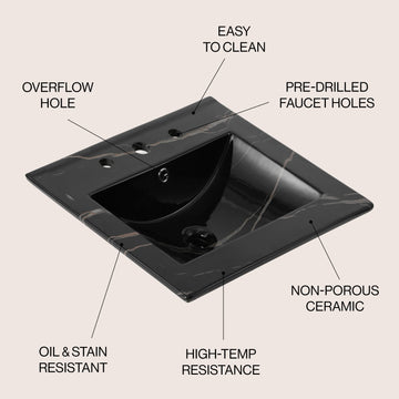 Ancillary 3-Hole 20 in. W x 18.25 in. D Classic Contemporary Rectangular Ceramic Single Sink Basin Vanity Top